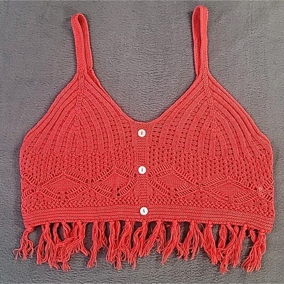 Vintage Madden NYC Crochet Fringe Crop Top – Red Medium Boho Retro Festival - Picture 1 of 6